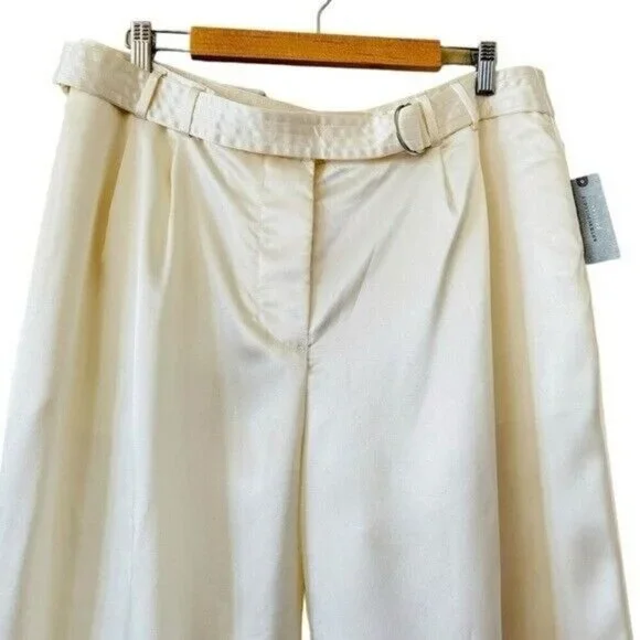 ANTHROPOLOGIE Maeve Satin Parachute Jogger Pants Ivory Size 16P NEW